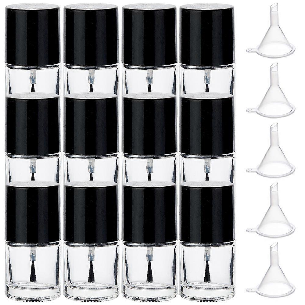 12Pack 10ml Round Empty Nail Polish Bottles Transparent Nail Varnish Bottles Refillable Nail Bottle Containers with Brush and Plastic Funnel Hopper fo
