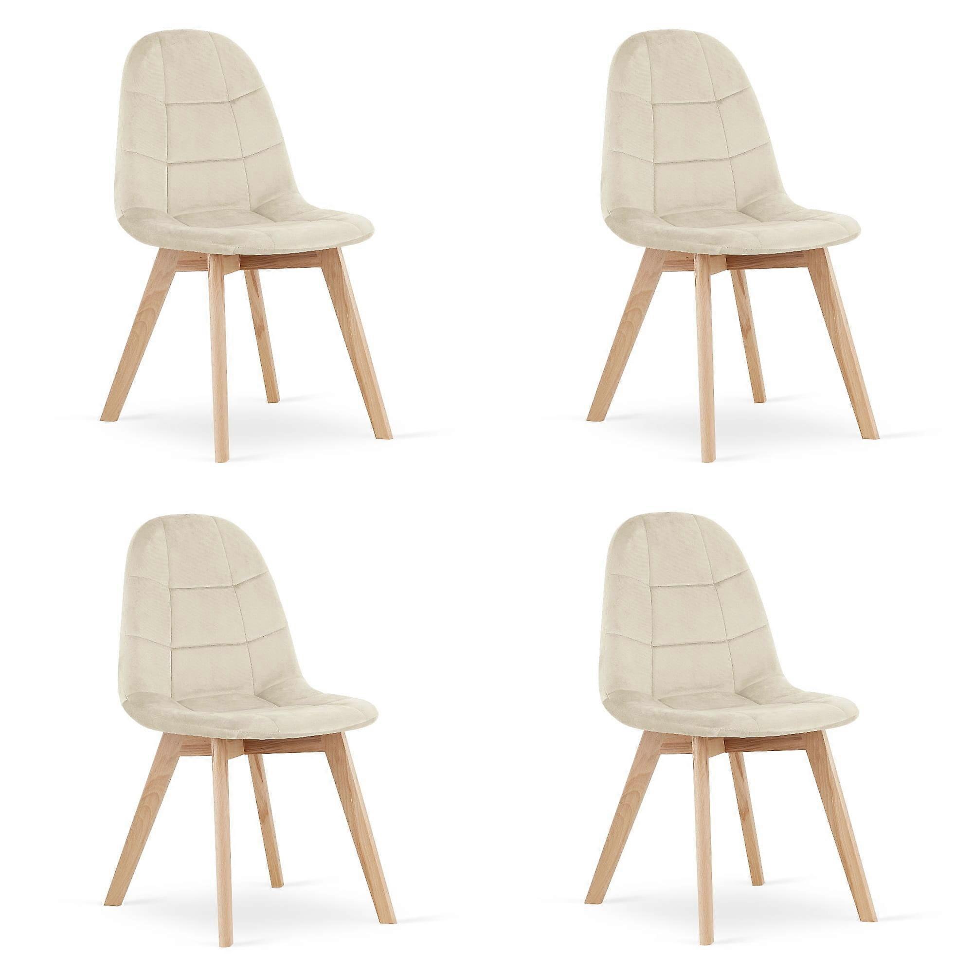 Beige matstolar - 4 stycken - sammet - ben i bokträ