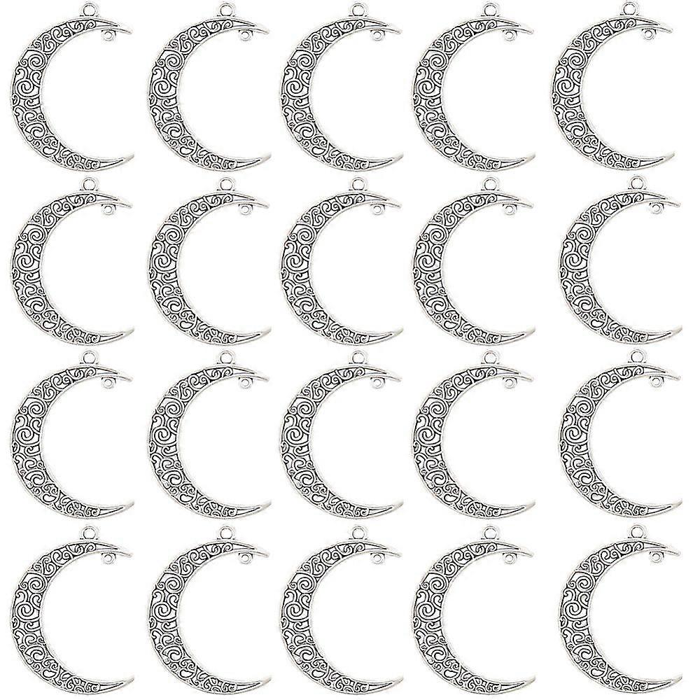1Box 50Pcs Tibetan Style Alloy 2-Loop Connector Charms Crescent Moon Links Antique Silver 41x30x1.5mm Hole: 2mm & 1mm