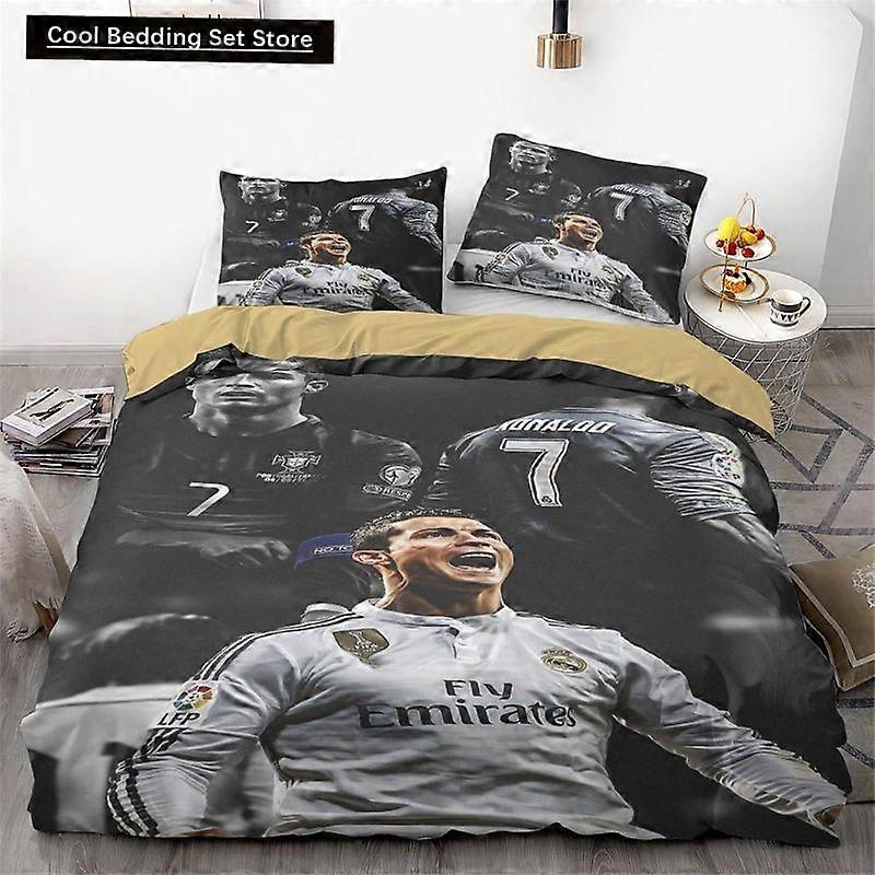 x1851 Lençóis de Cama com Tema de Futebol Feito de Material de Microfibra, Estrelas do Futebol - Conjunto de Capas de Edredom com Fronhas para Ultimate 3-Piece B