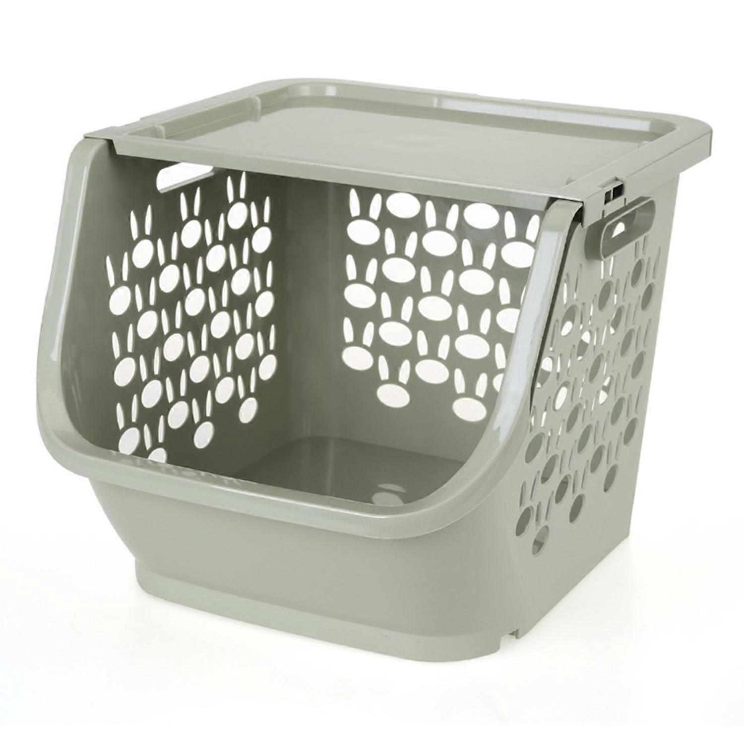 1 Set Storage Basket Stackable Space-saving Carry Handle Hollow-design High Capacity Kitchen
