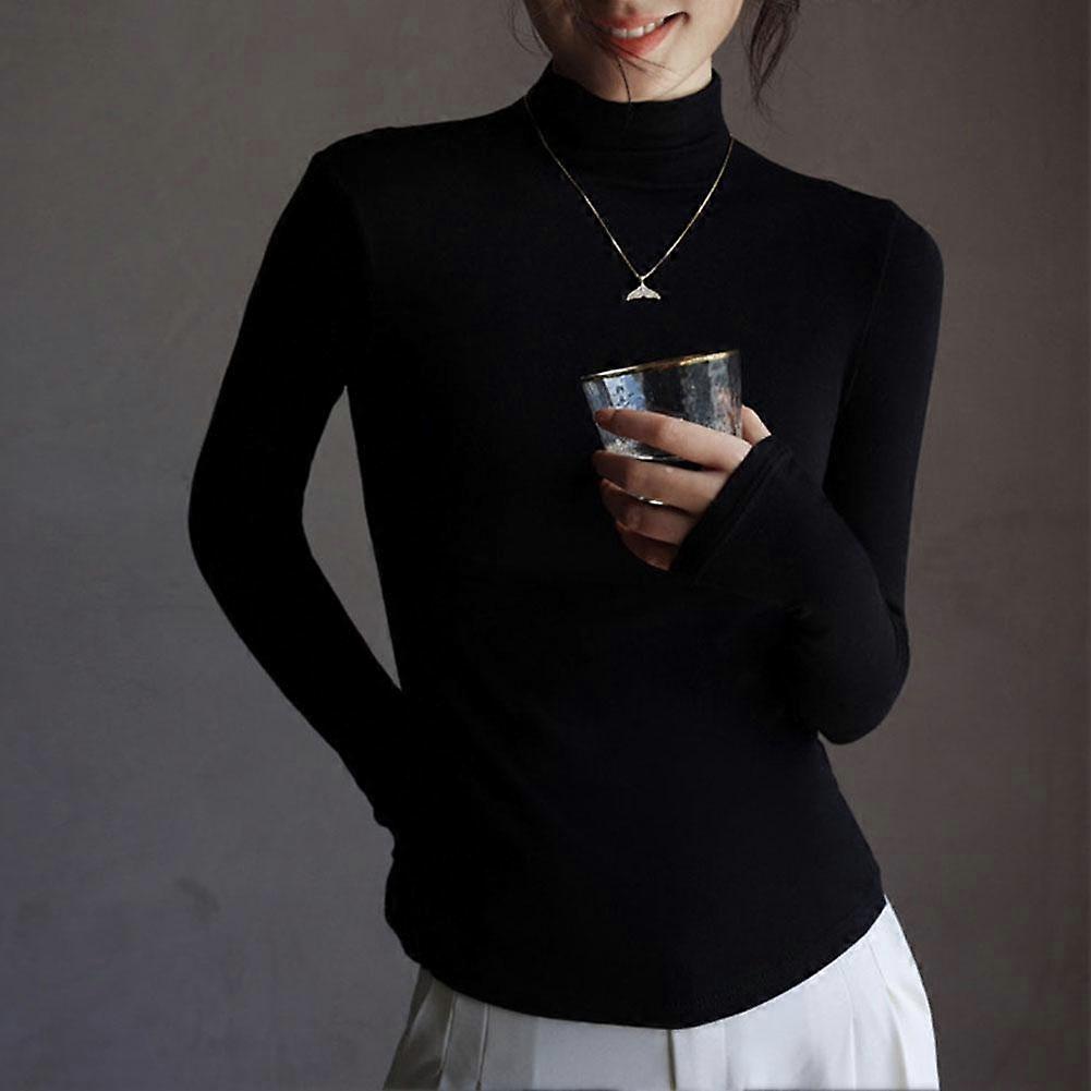 Women Basic Turtleneck Top Soft Stretch Long Sleeve Shirt Solid Color Base Tops