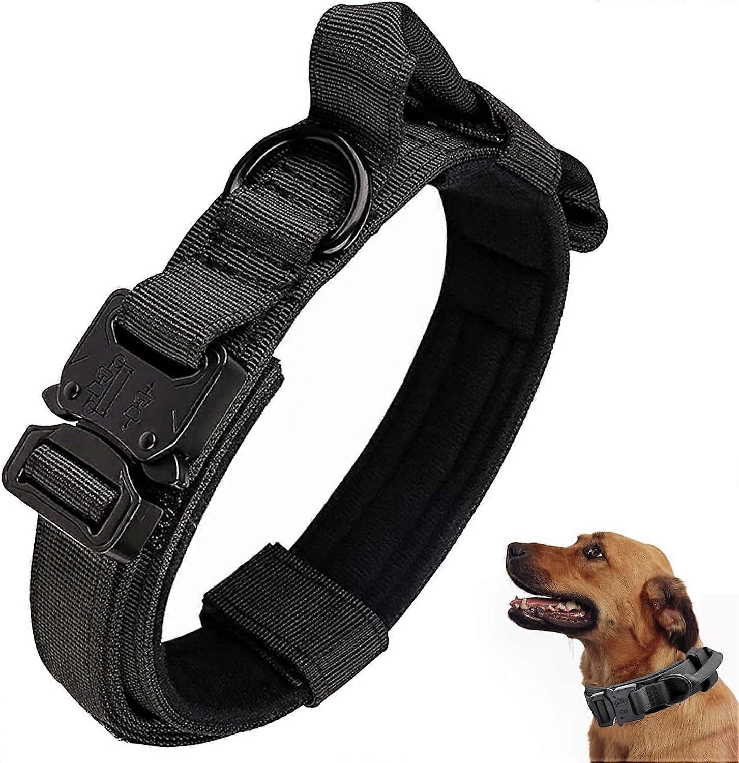 SQCLV Tactical Dog Collar, Adjustable Military Training Nylon Dog Collar with Control Handle and Heavy Quick-Release Metal Buckle for Small Medium Lar