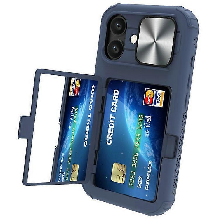 Compatible For iPhone 16 Plus Case Card Holder Mirror PC+TPU Phone Shell with Lens Cover