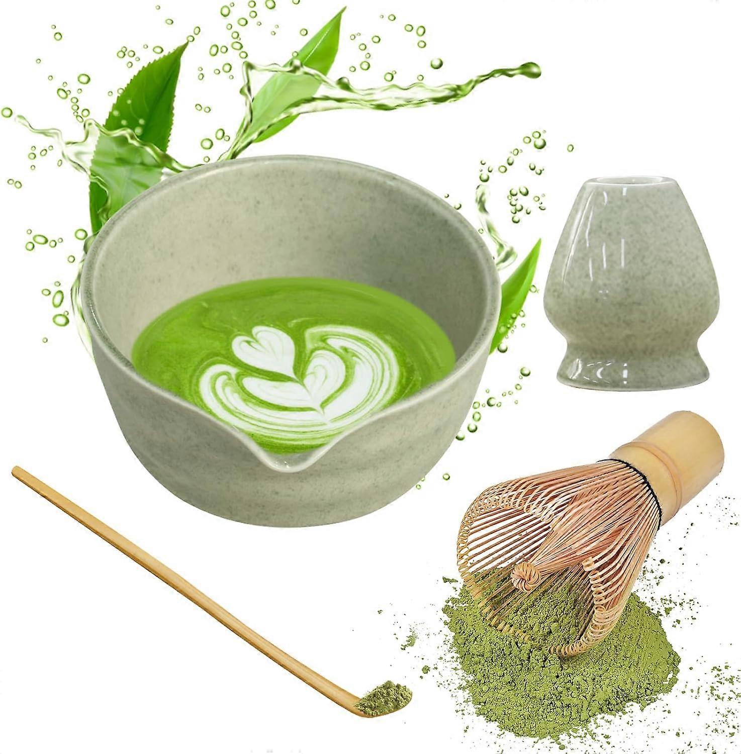 Matcha Set, Japanese Tea Set, 17 oz Mottled Green Ceramic Matcha Kit