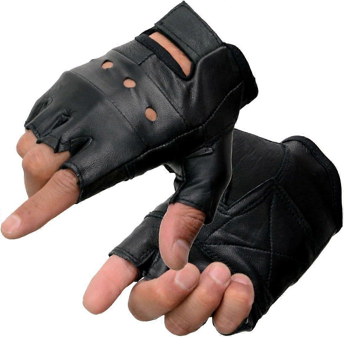 Men's Fingerless Leather Gloves, Black, Large Size