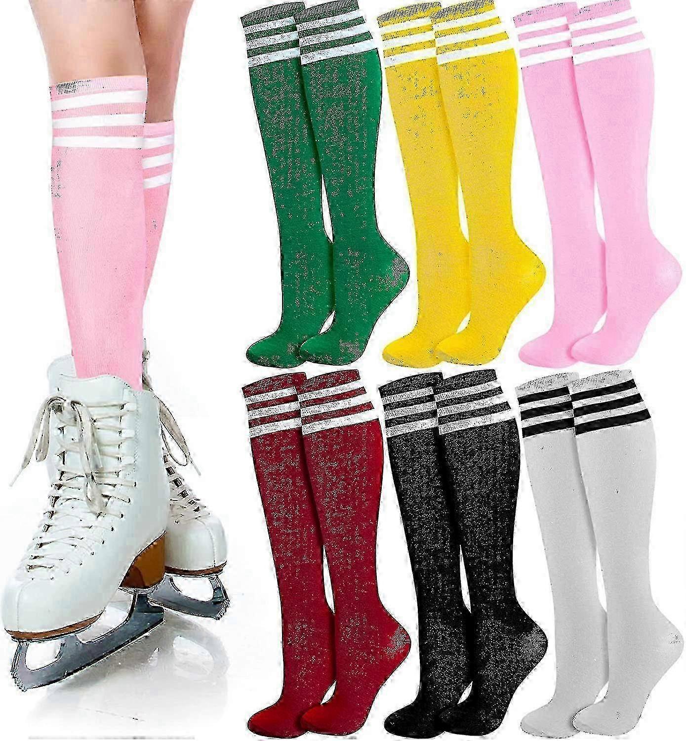 Unittype 6 Çift Tekerlekli Paten Çorapları Diz Çorapları Paten Atletik Spor Çorapları Çizgili