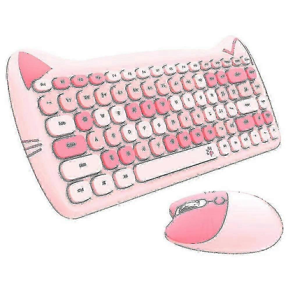Cute Cat Wireless Mechanical Keyboard Mouse Sets