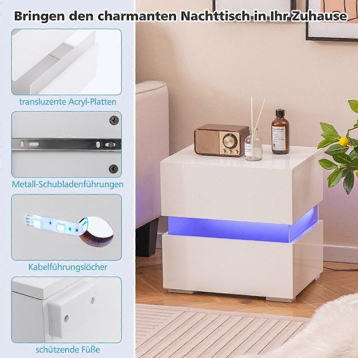 LED bedside table with 2 drawers & remote control & dynamic 45 x 35 x 45 cm white