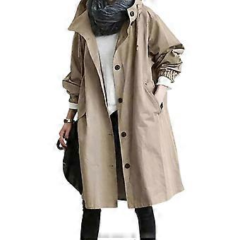 Frauen Windjacke Casual Lose Knopftaschen Mit Kapuze Winddicht Wasserdicht Für Outdoor-Wanderungen 2XL Khaki
