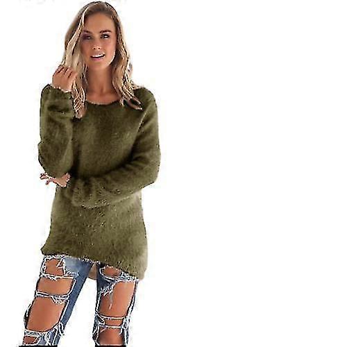 Dames Wol Fluffy Pullover Sweater XL legergroen
