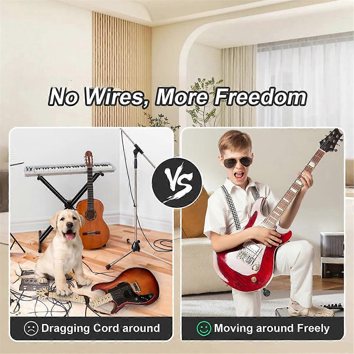 2-i-1 2,4 GHz trådløst gitarsystem 48 kHz lyd trådløs gitarsender/mottaker elektrisk gitar bassforsterker