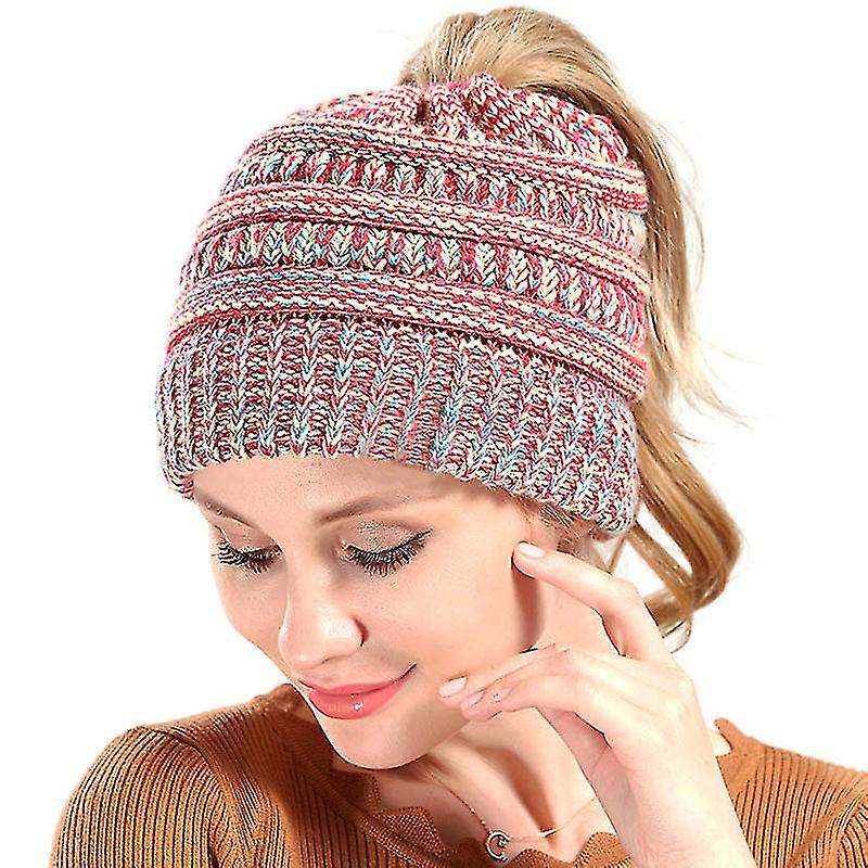 Women Warm Ponytail Beanie Hat Knitted 