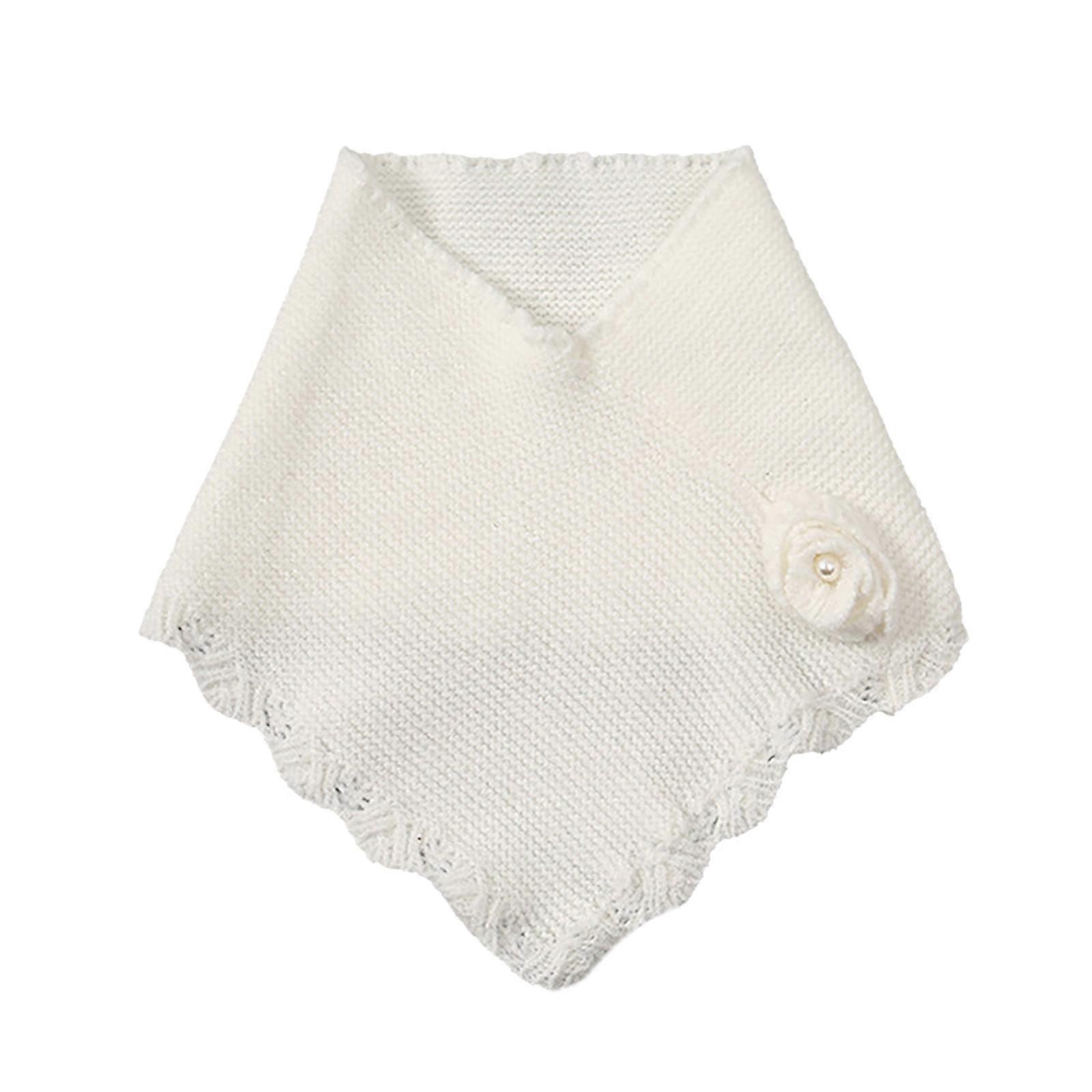 Women Knit Waves Edge Turtleneck False Collar Elegant Flower Detachable Turtleneck Scarf Pullover Triangular Scarf Wrap White