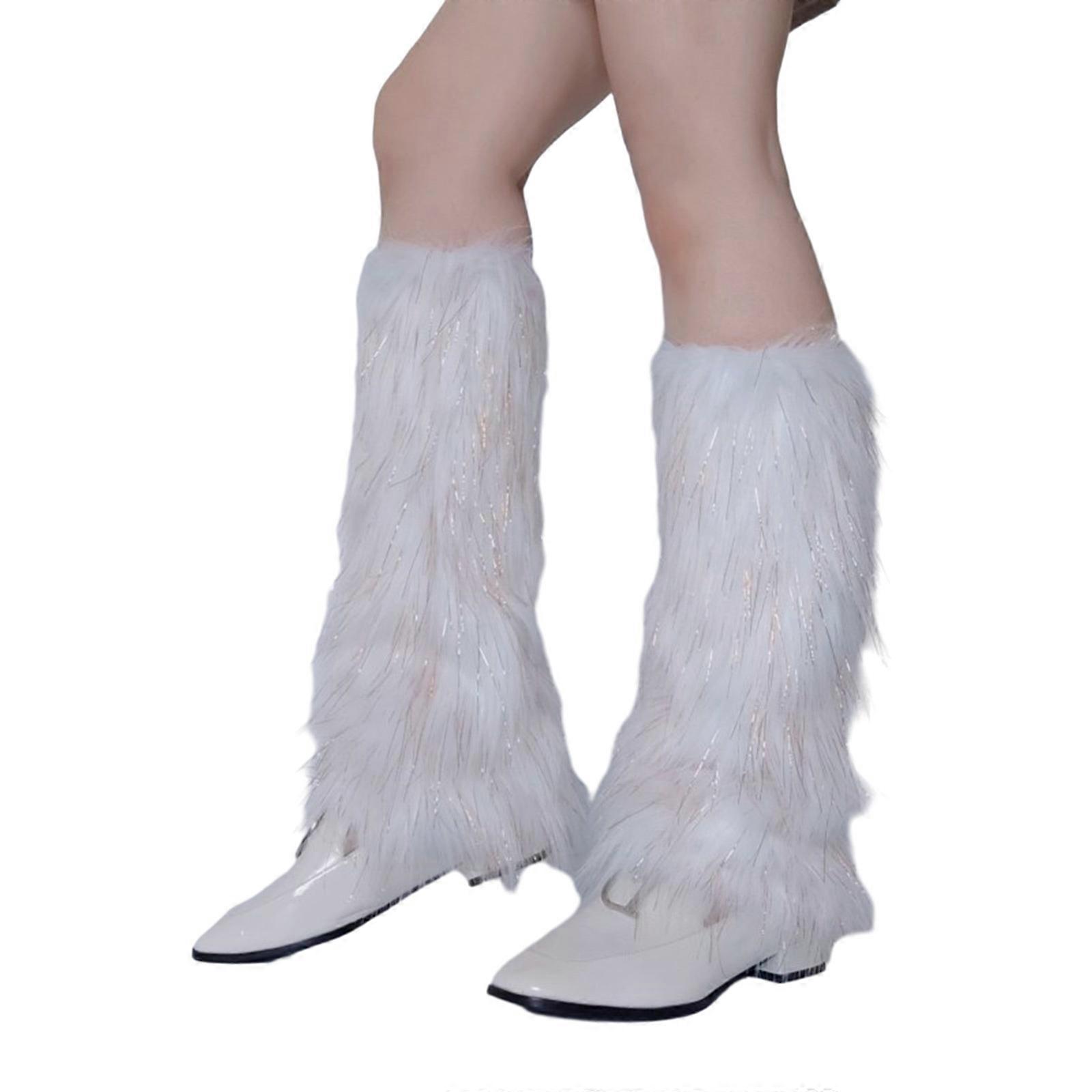 Jambières en fausse fourrure duveteuse, talons en fourrure, bottes longues, manchettes, couvre-bottes élastiques, une paire, couvre-bottes de carnaval, uniforme Y2K JK, taille 40