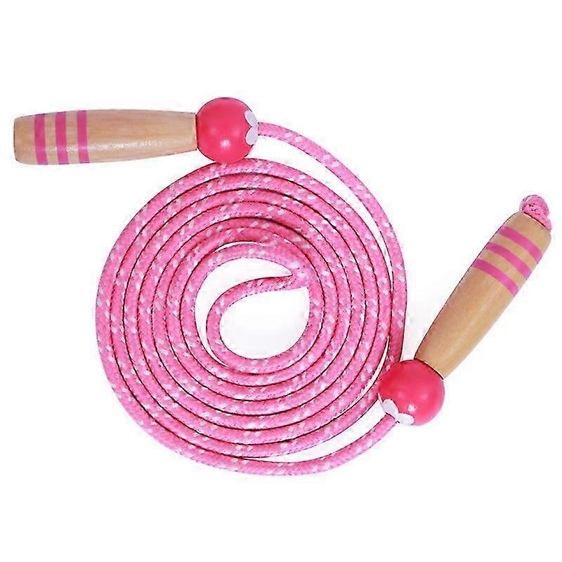 Adjustable Kids' Wooden Handle Pink Cotton Skipping Rope for Amusing Physical Activity and Exercise