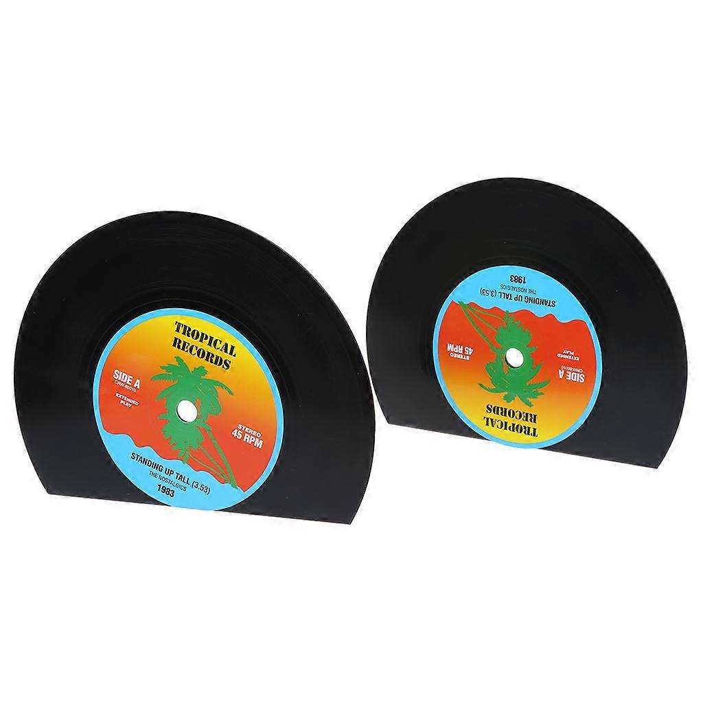 2pcs for Creative Record Shape Bookends Shelves Organizer Desktop Holder Stand R Black