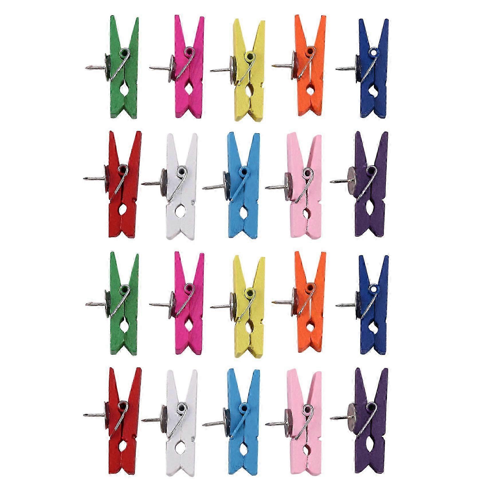 Push Pins with Wooden Clips Pushpins Tacks Thumbtacks, Creative Paper Clips with Pins for Cork Board Edition 0704