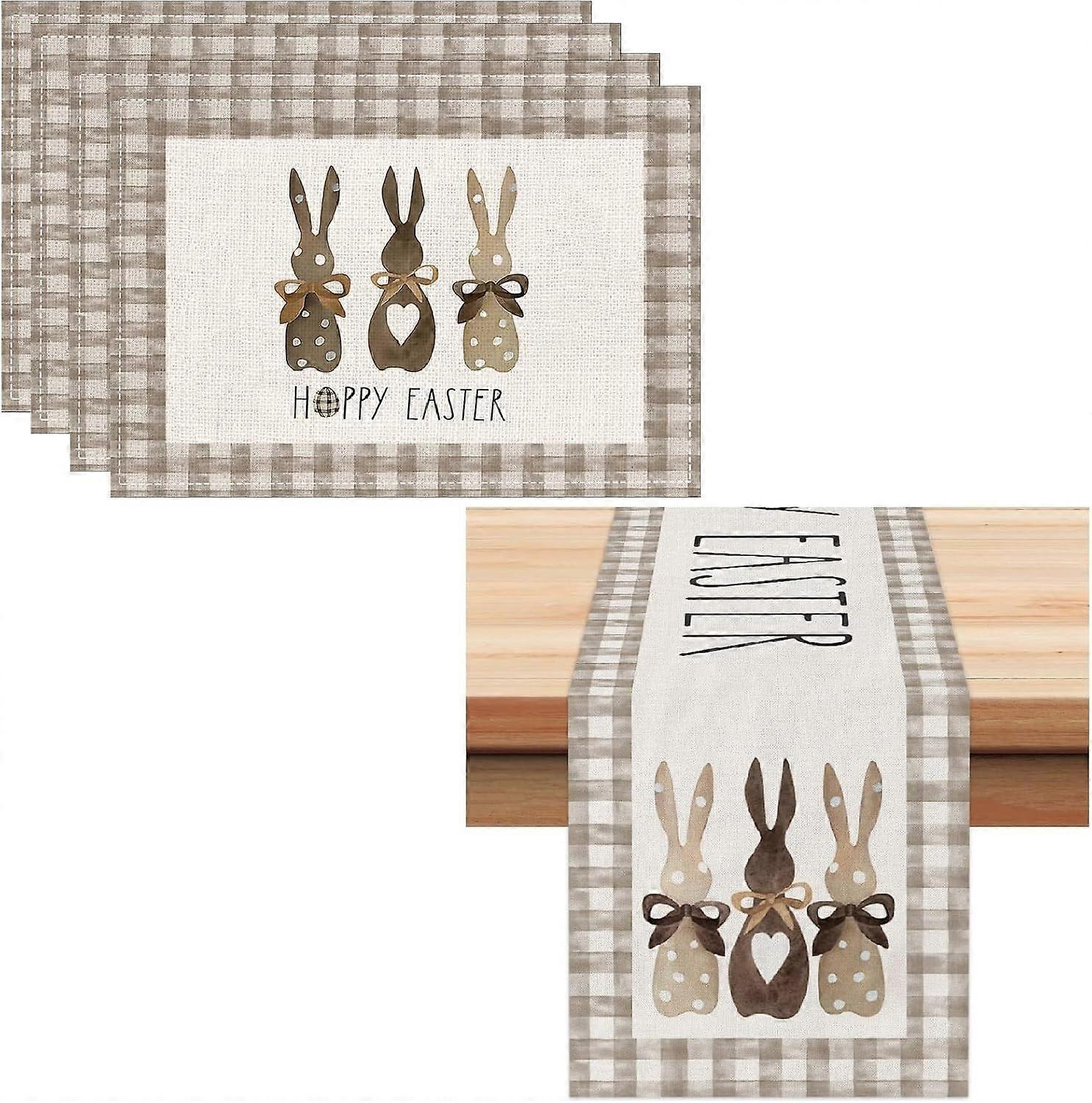 Non-Slip Table Runner And Placemats Set 5-Piece For Easter And Spring Decor Coordinated Table Linen