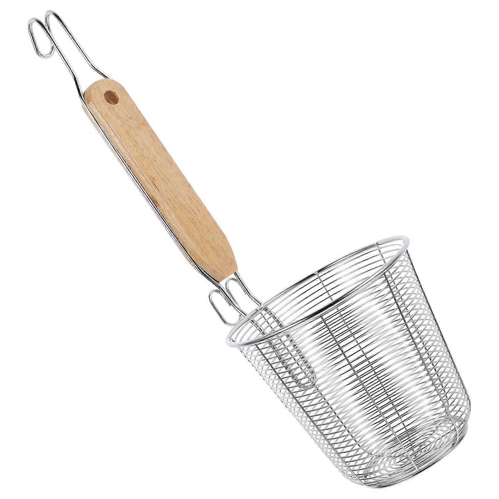 Stainless Steel Mesh Spider Strainer with Wooden Handle, 13.68-Inch Deep Skimmer for Straining Dumplings and Pasta