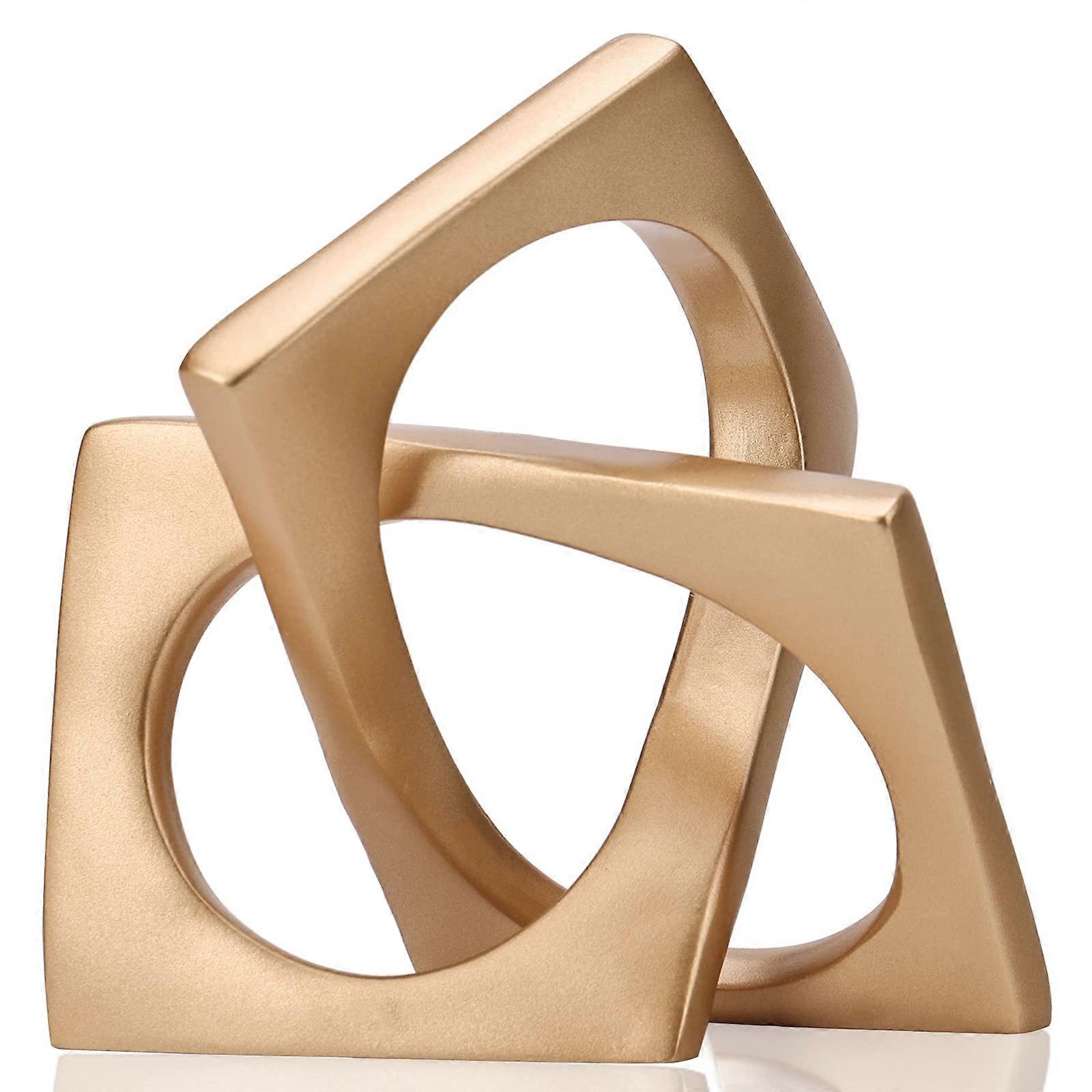 Geometric Sculpture Gold Knot Statue Decor Tabletop Home Figurine Bookcase Centerpiece Cube Decorative Ornament
