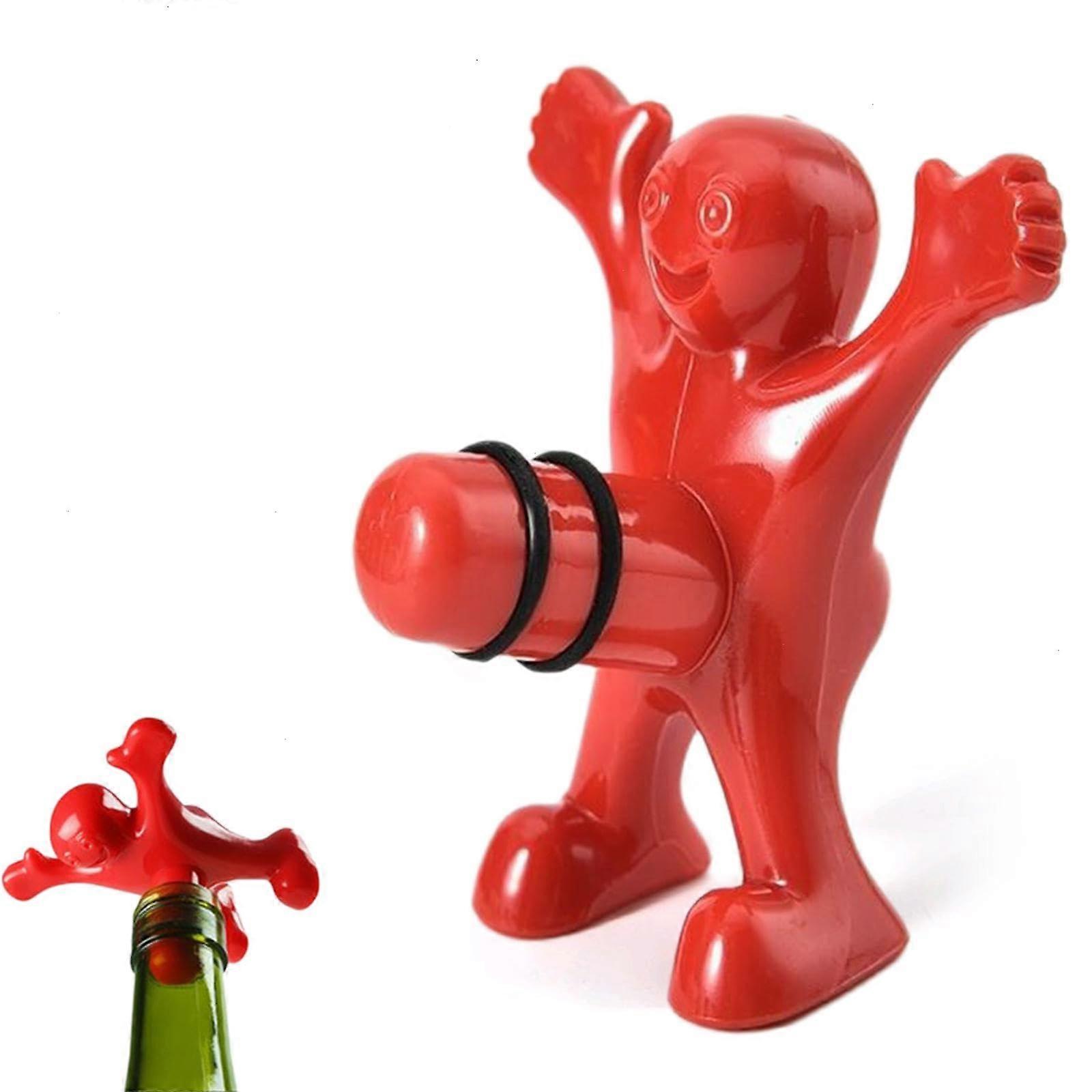 Bottle Opener, Creative Cute Funny Kitchen Tool, Happy Red Man Wine Stopper for Bottles, Innovative Corks for Wine Bottles