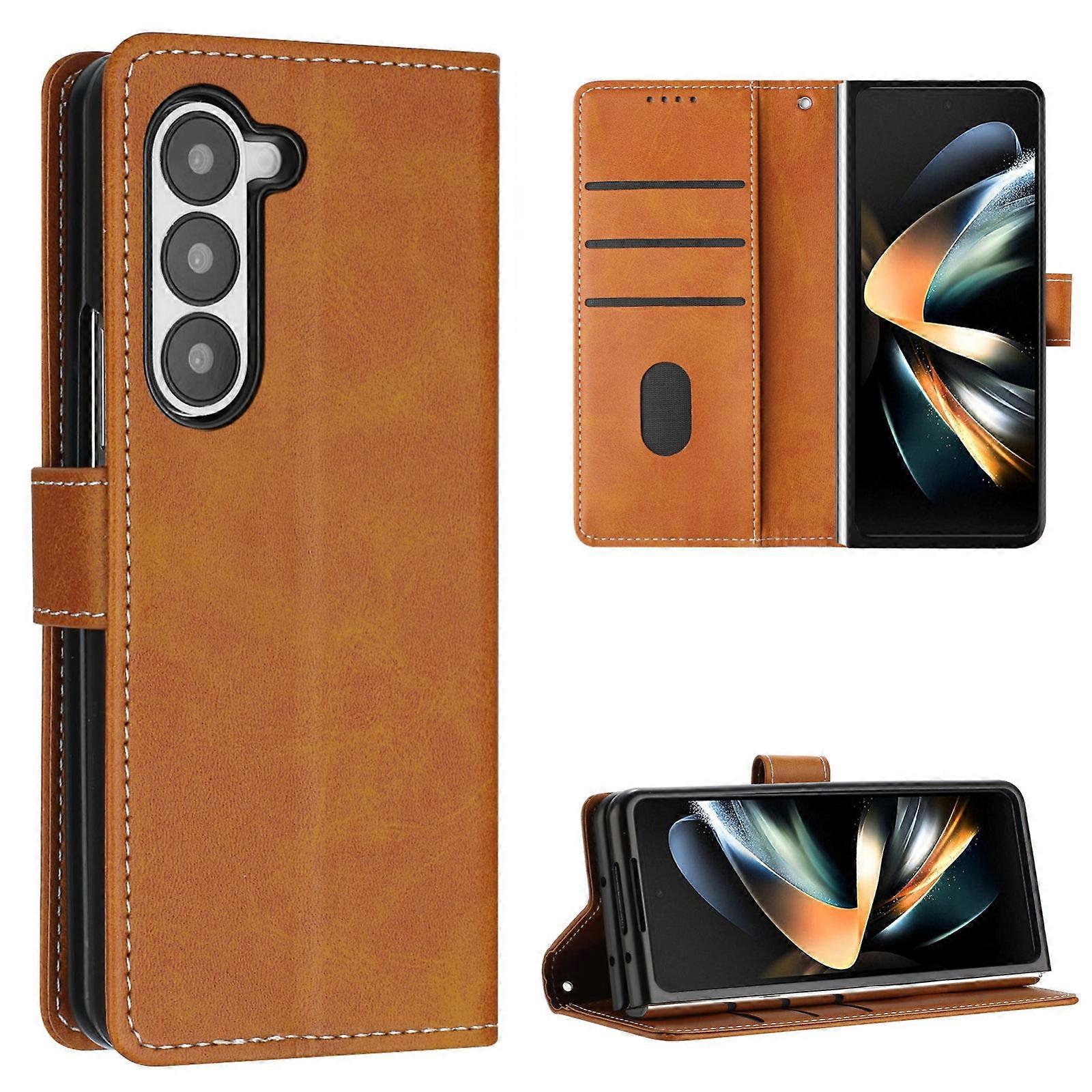 Stitching Calf Texture Buckle Folding Leather Phone Case