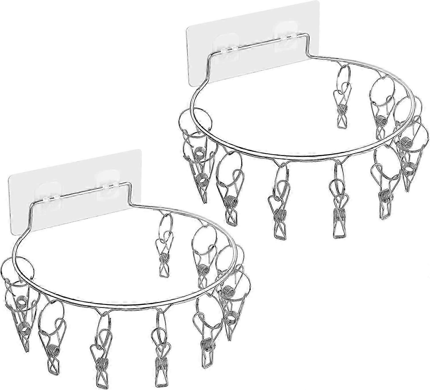 2 Pack Stainless Steel Adhesive Hooks with Clips(Round-10 Peg)