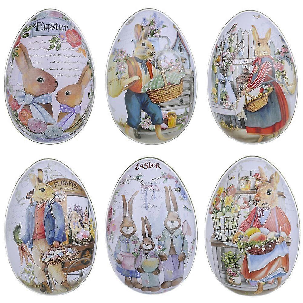 Creative Cute Tinplate Storage Box Printed Metal Easter Egg Shape Candy Halloween Candy Box Set 6 Pieces