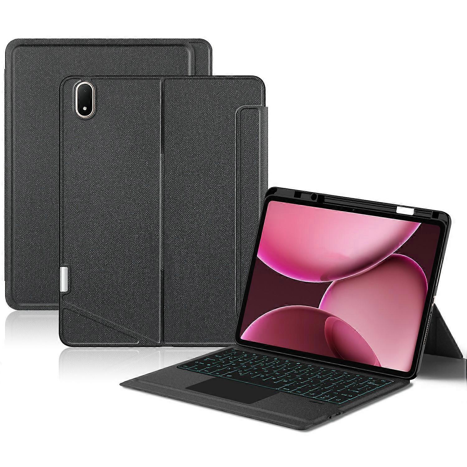 For Oppo Pad 4 Pro Leather Case+Bluetooth-Compatible Keyboard with Backlight Trackpad
