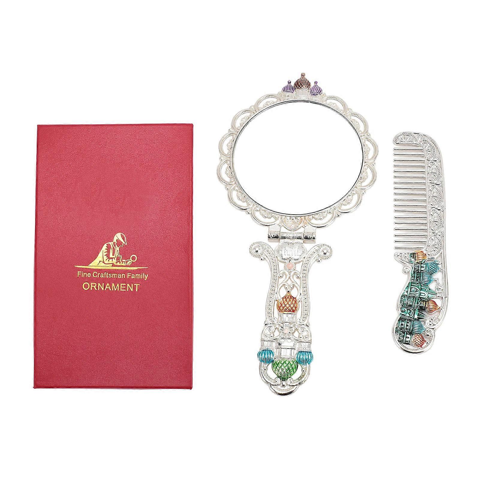 Vintage Handheld Mirror Comb Multipurpose Exquisite Retro Foldable Metal Handheld Makeup Mirror Set