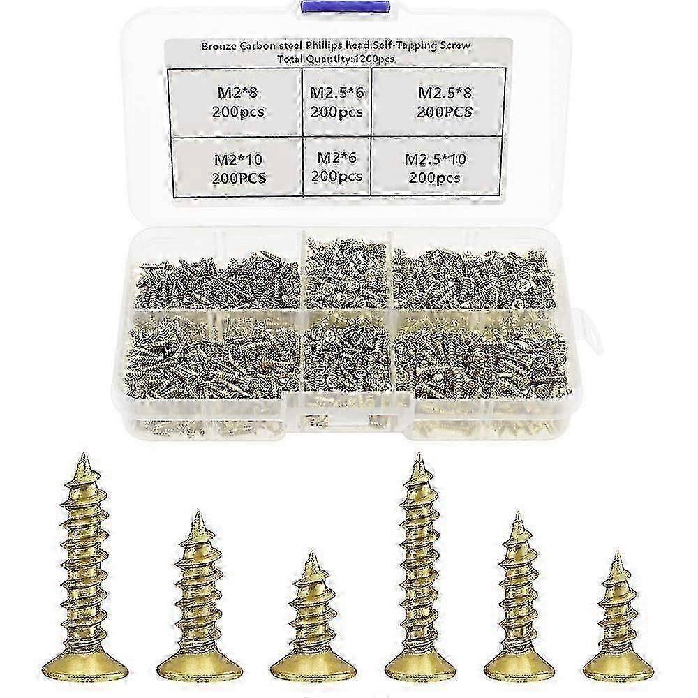 1200-Piece Self-Tapping Mini Screw Set, Flat Head Screws for Hinge Repairs and DIY Projects