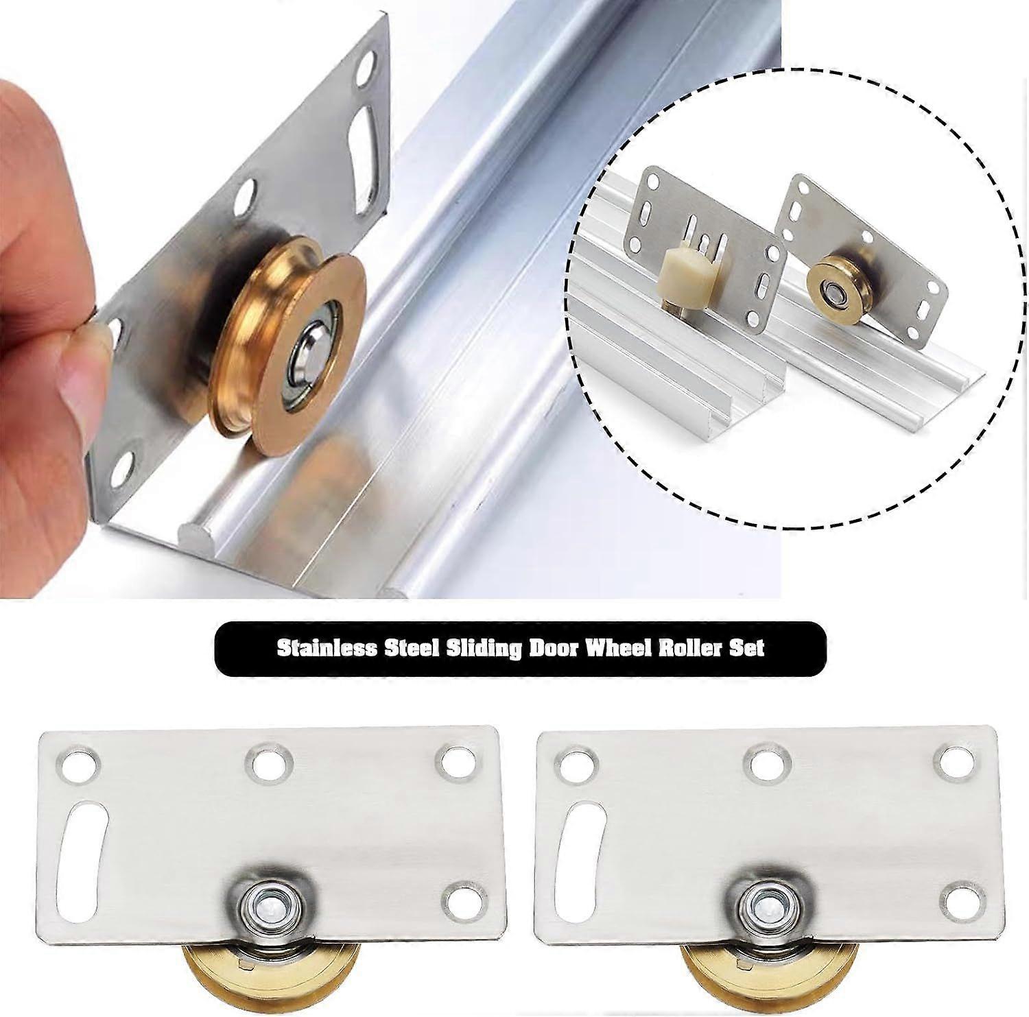 Sets Stainless Steel Sliding Door Rollers Sliding Track Wheel Sliding Door Fittings for Wardrobe Cabinet Windows Furniture Hardware