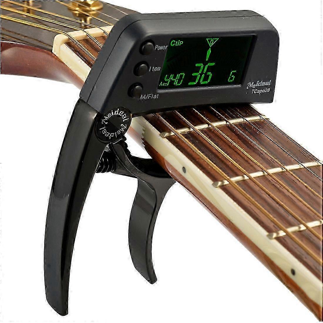 Professional Guitar Tuner Clip, Loftstyle Chromatic Clip-on Tuner with Rotational LCD Screen Light Display Single-handed Guitar Capo
