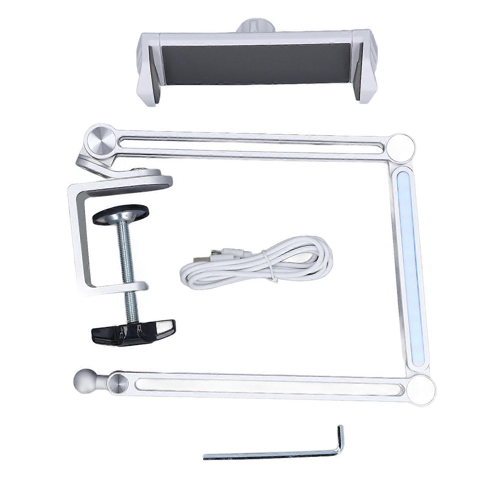 Adjustable Metal Bed and Desk Phone/Tablet Holder with Clamp and 360-Degree Rotation