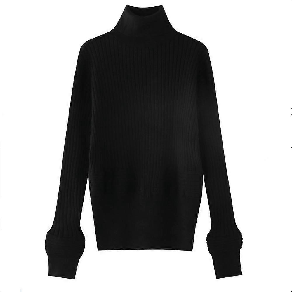 TAOVK Autumn And Winter Women's Knitted A Single Tops Knitting Solid-Colored Turtleneck Collar Pullover Sweater Soft Warm Jumper