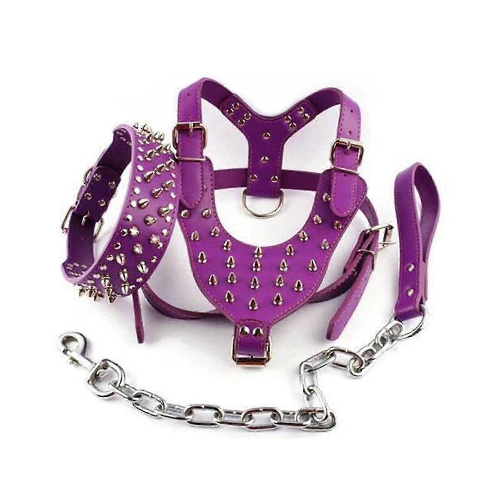 Collare per imbracatura per animali domestici in pelle con rivetto a spillo per Bulldog - Anti-morso, rosso e viola