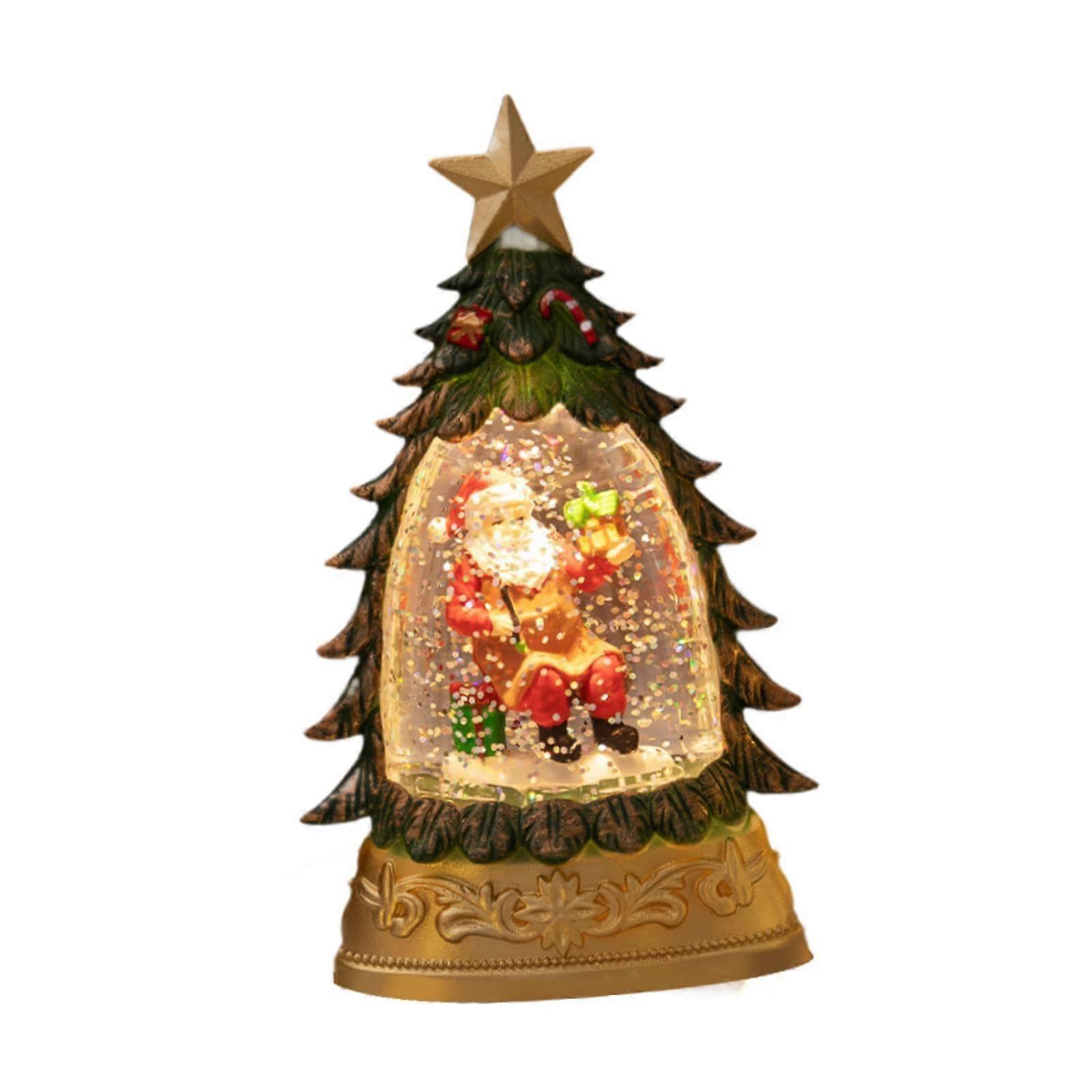Christmas Night Light Snow Globe with Snowflake Design, Green Sitting Decorative Table Decoration for Holiday Home Décor