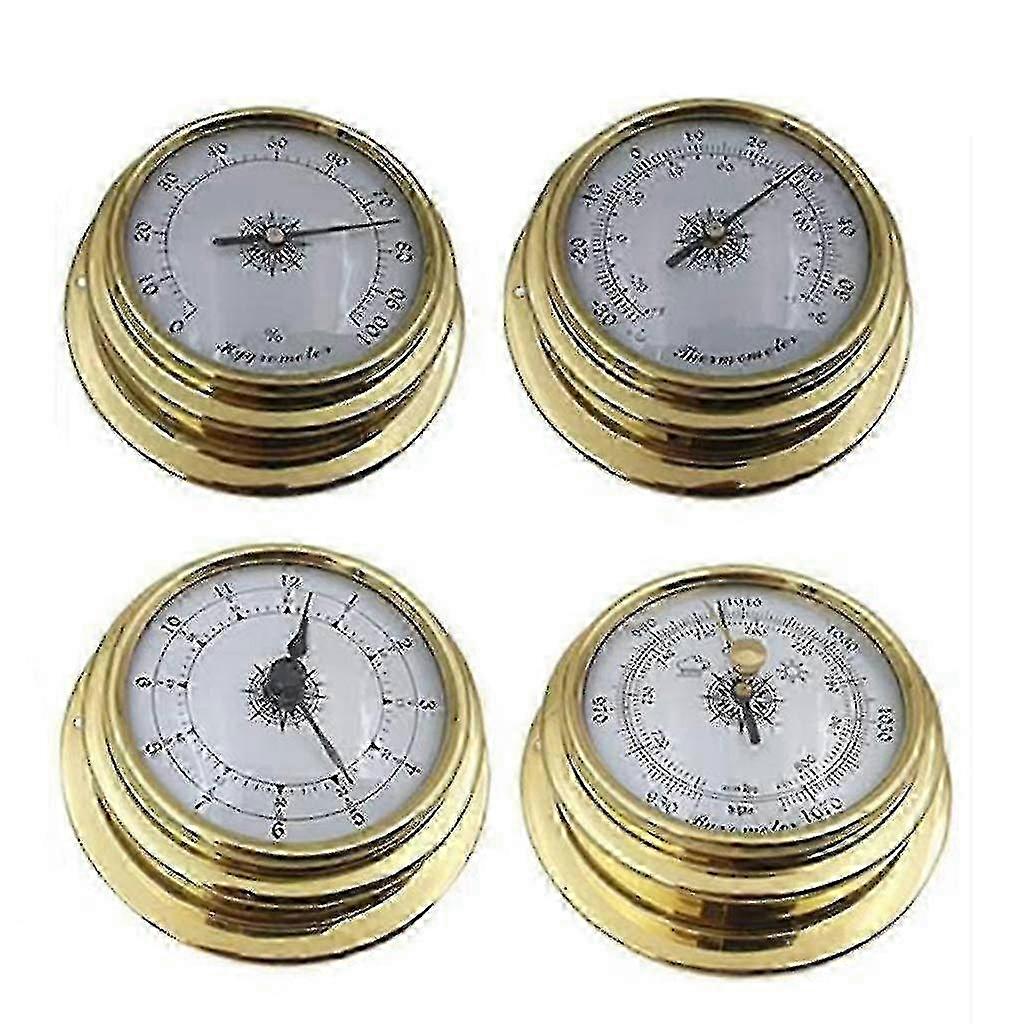 4 Pcs Boat Barometer Clock Thermometer Hygrometer Weather Station Set Wall Mounting Type Brass for C Edition 0618