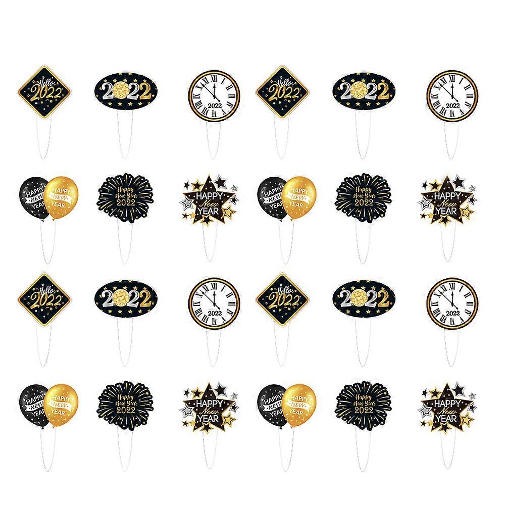 New Year Cupcake Toppers Cake Toppers Party Decorations Assorted Color 9.4X6.4X0.1cm Decoration 24Pcs