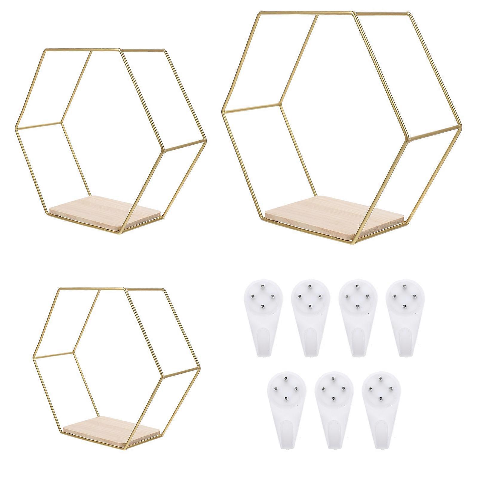 Iron Hexagon Storage Rack Wall-Mounted Shelf for 3Pcs Pieces
