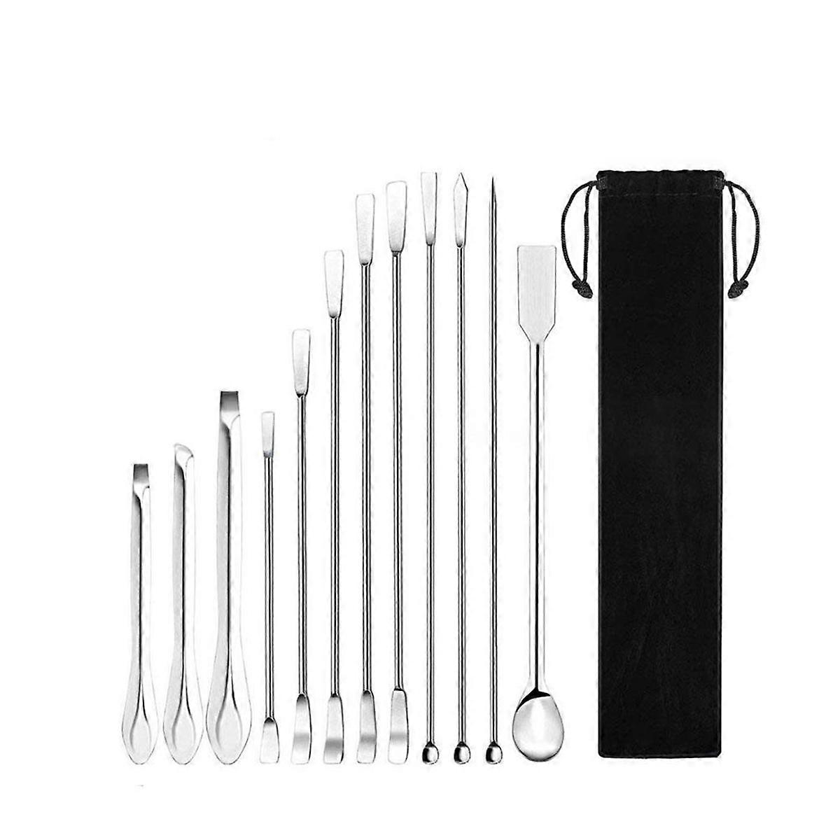12Pcs Stainless Steels Lab Spoon Spatula Laboratory Sampling Spoon Mixing Spat Sets Working Scraper