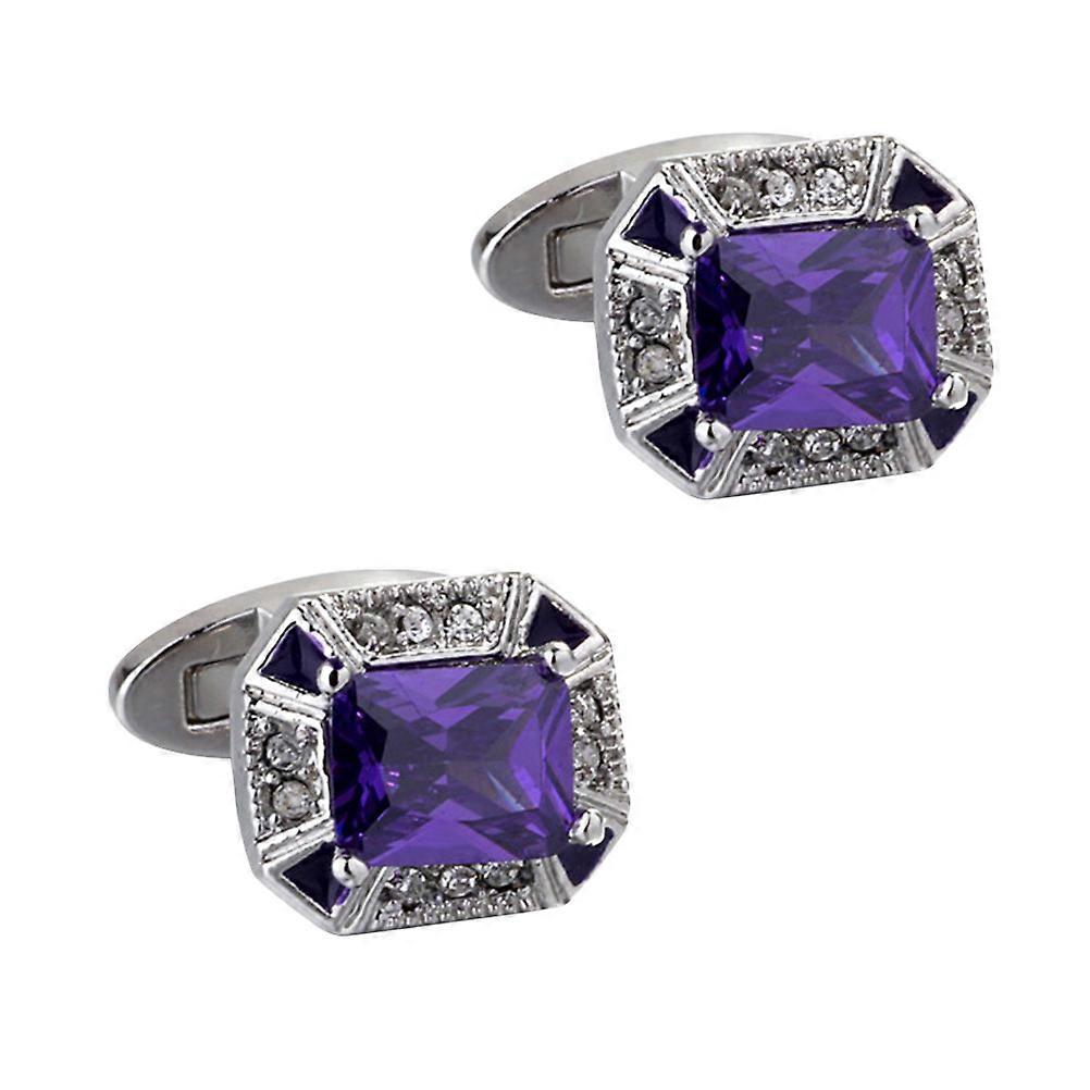 Cuff Links Mens Purple Zircon Cufflinks Simple and Modern Design Shirt Sleeve Nail 0.7X0.7X1.0in Smooth Shiny Appearance 1 Pair