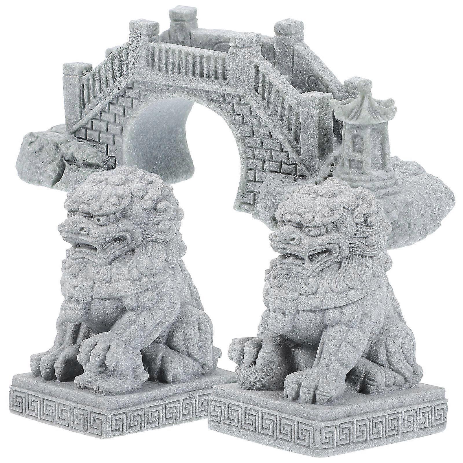 Lion Decor For Home Mini Lion Statue Bridge Figurine Office Display Light Grey Cultural Sophistication 9.80X4.00X3.80CM 1Set