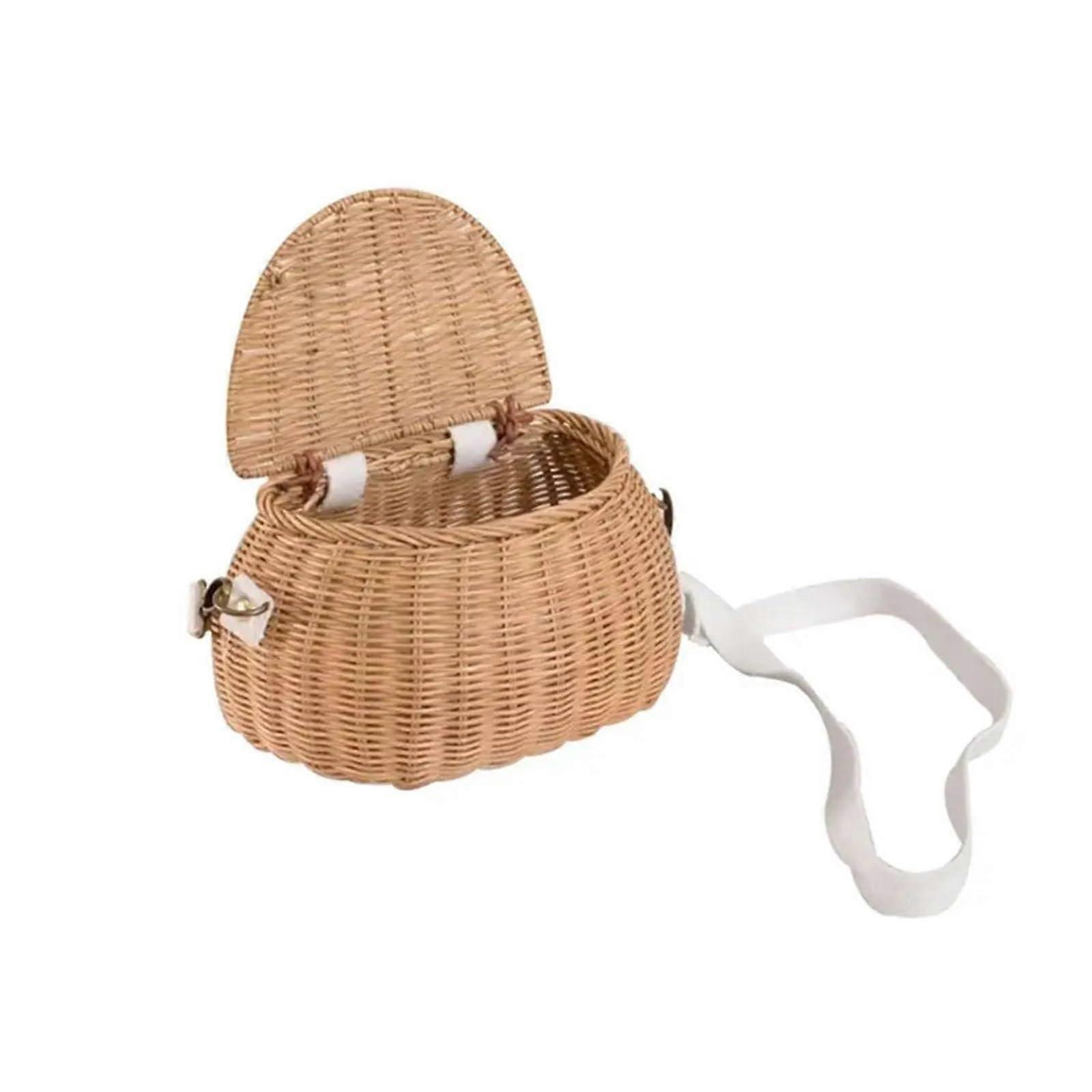 Bicycle Basket Rear Storage Basket, Handmade Rattan Braided Bamboo Picnic Basket, Small Wicker Backpack for Bikes