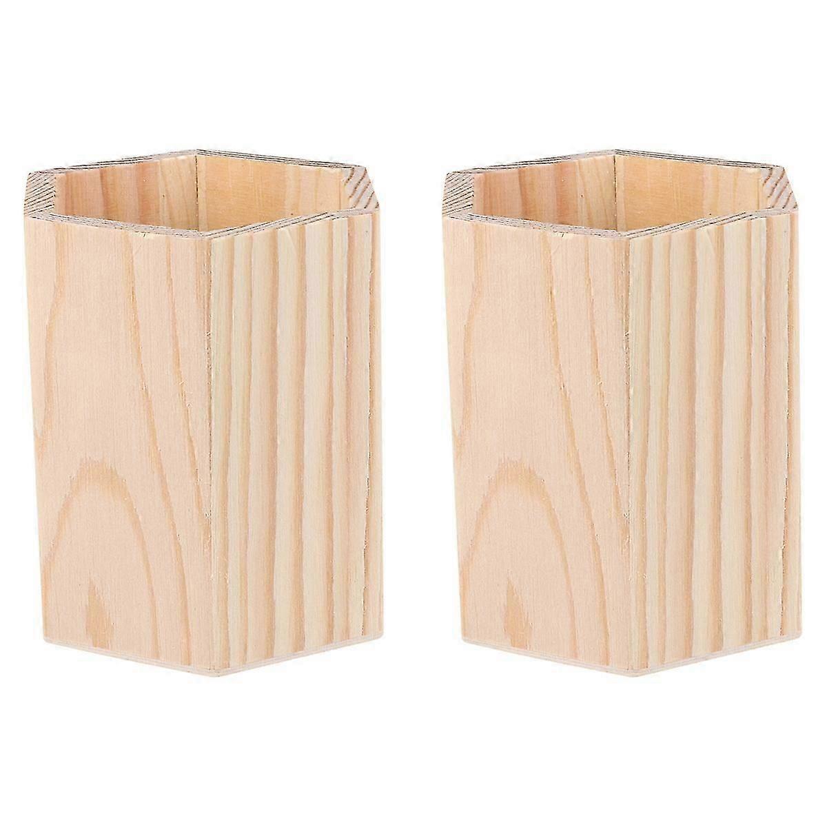 2 Sztuk Pojedyncze Przegródki Drewniany Pojemnik Uchwyt na długopis Organizer Biurowy Niedokończony Jednolity Kolor Etui Pojemnik Doniczka do Domowego Biura DIY Graffiti (Rura Sześciokątna)