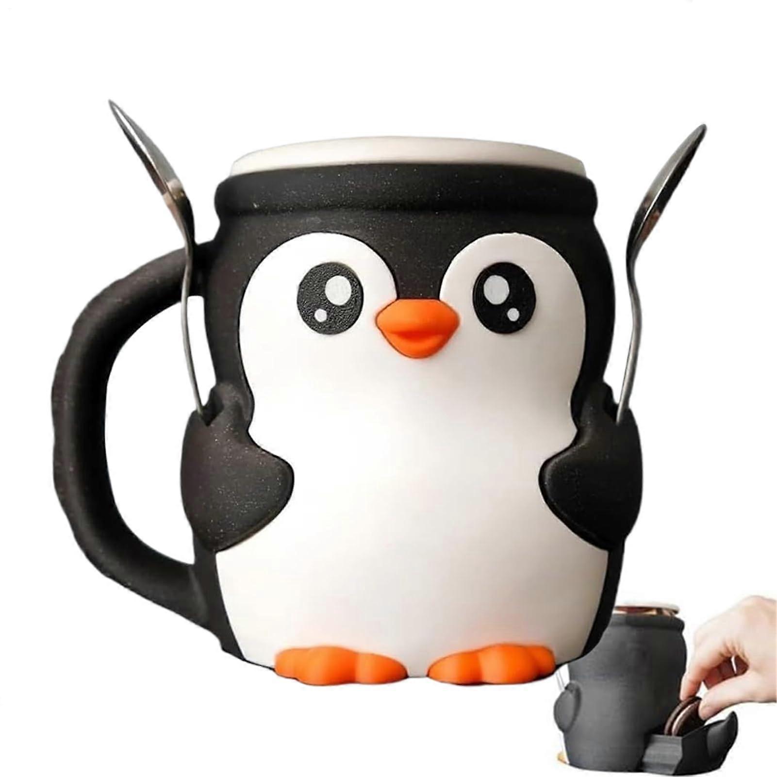 Ice Cream Container 16oz Reusable With Secret Drawer And Spoon Slot, Penguin Design Organizer For Home, Bedroom