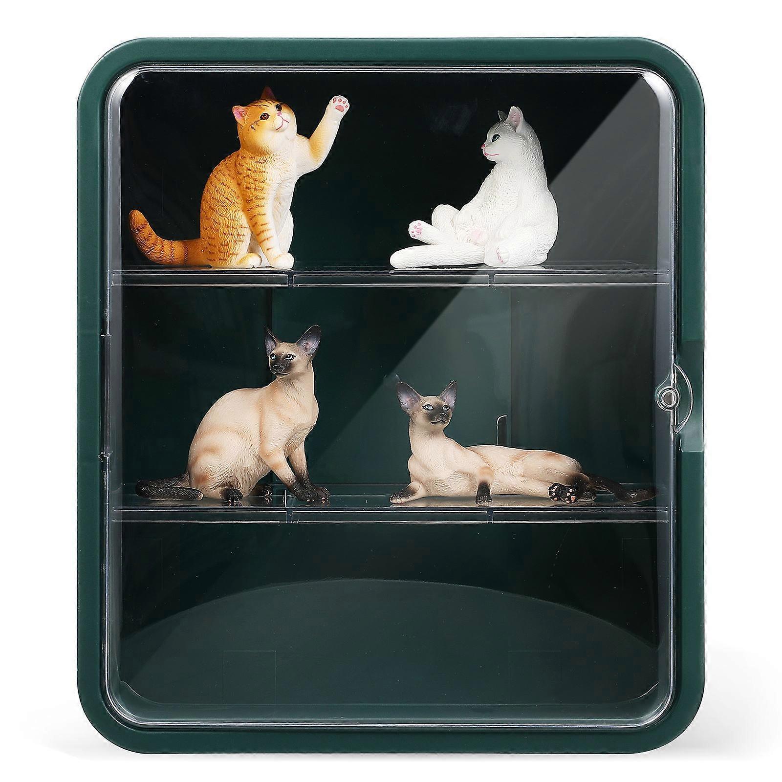 Figurine Display Shelf Action Figure Holder Transparent Window Dustproof Green Color 30.50X26.30X11.10CM 1 Set