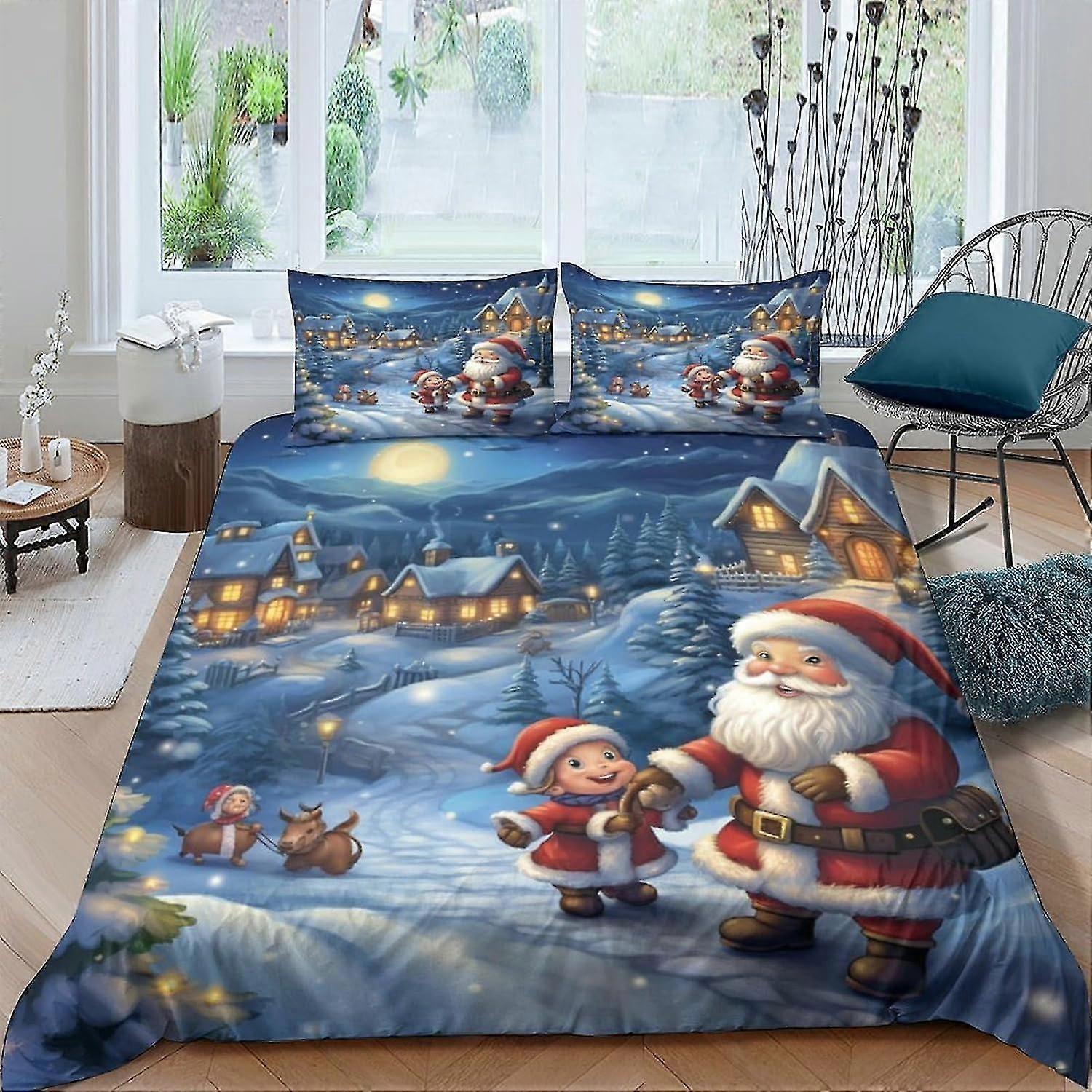 3D Santa Claus Print Duvet Cover Set, 3 Pieces, Quilt Cover with Matching Pillowcase and Zipper Closure