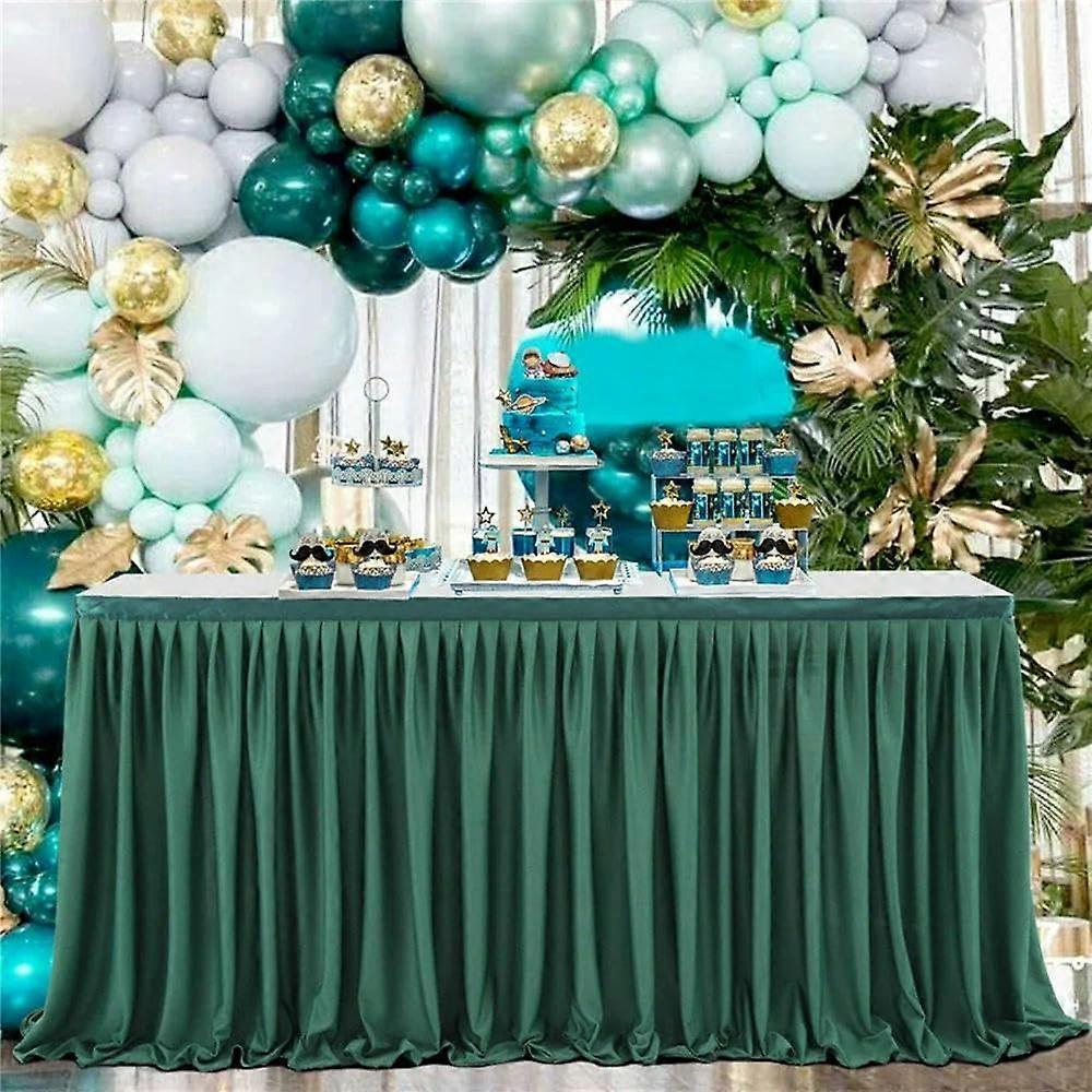 Hunter Green 14FT Polyester Tablecloth, Wrinkle with Ruffles for Weddings, Dining Tables